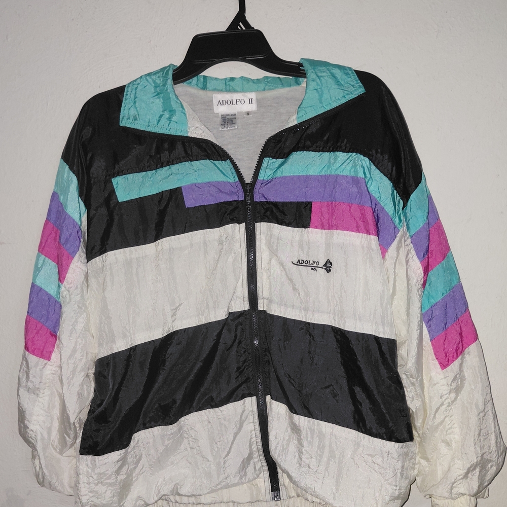 (VTG) Adolfo Women's Colorblock Windbreaker Jacket *flaw*please read description